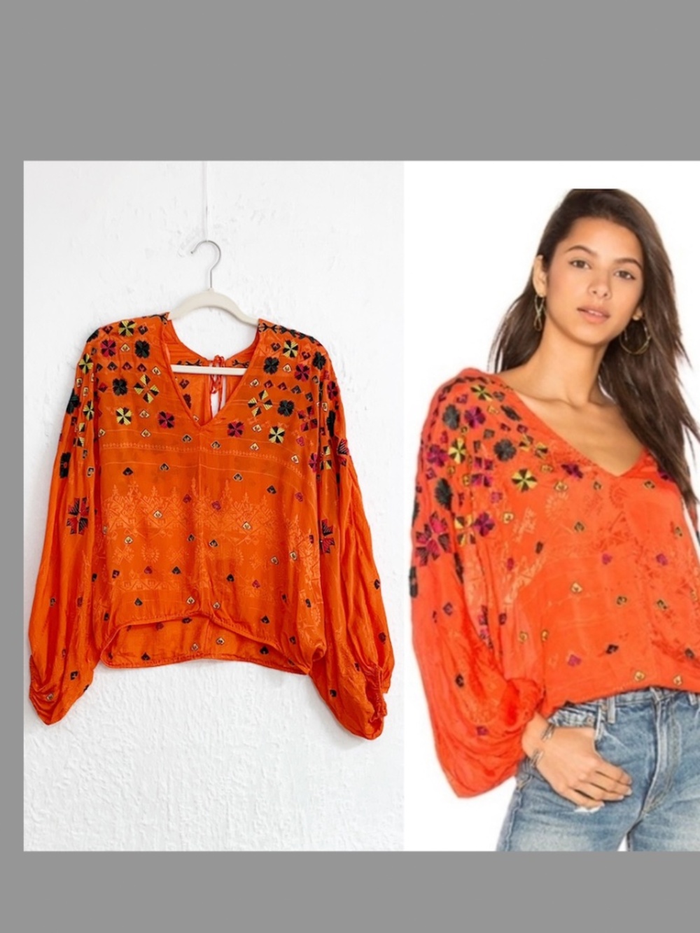 Free People Music In Time Embroidered Oversized Top Sz S